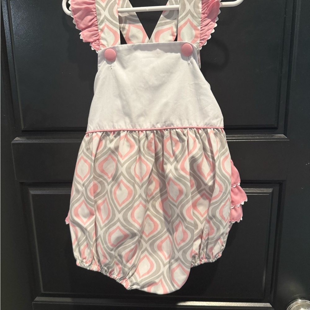 Pink and White Bodysuit with Ruffled Sleeves